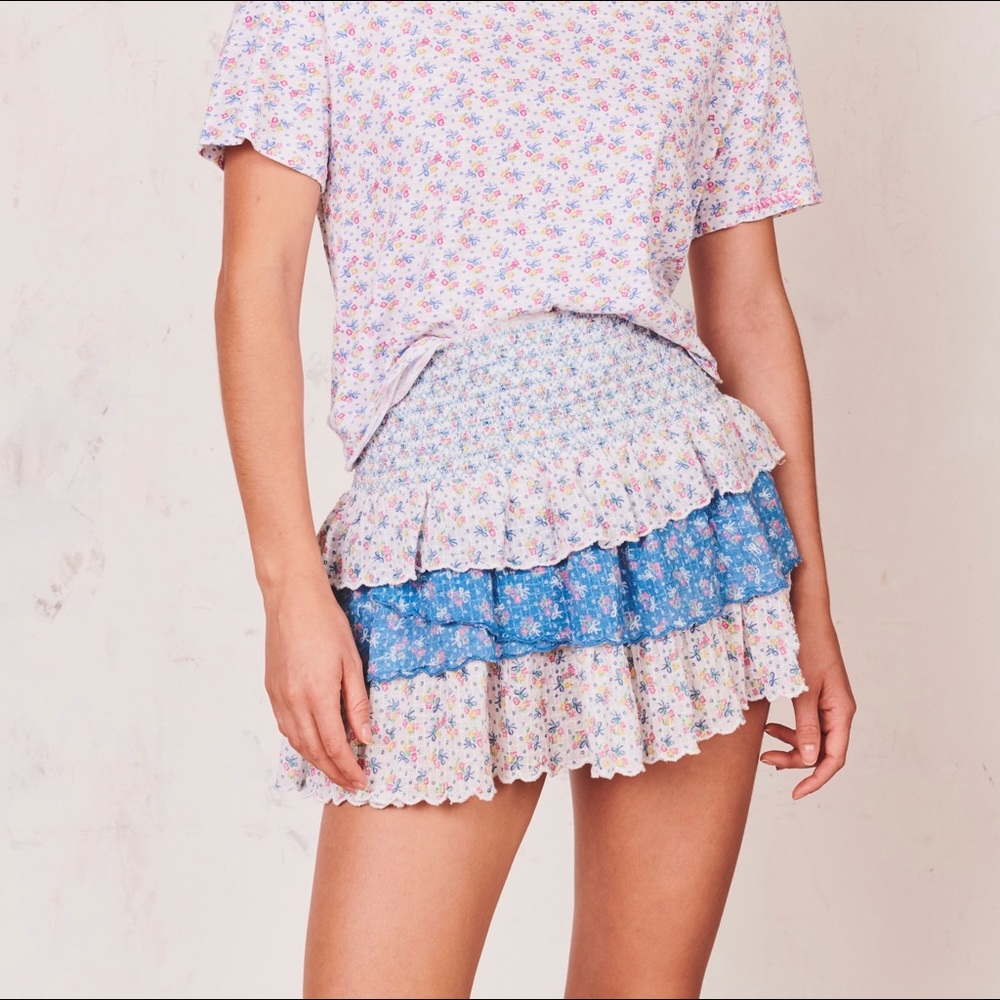LoveShackFancy Daffodil Skirt in Vista Blue Size P